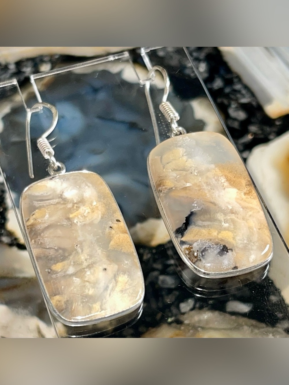 Flower Blossom Agate Earrings 2”